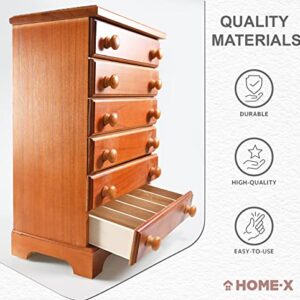 Home-X 6-Drawer Organizer for Sewing, Spools of Thread, Craft Supplies, Makeup, or Jewelry, Wood with Cherry Finish, 17" L x 6 ¾" W x 11 ¾" H