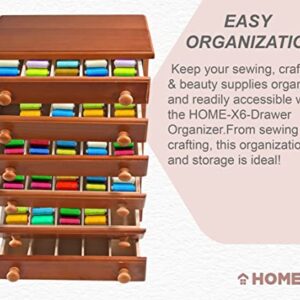 Home-X 6-Drawer Organizer for Sewing, Spools of Thread, Craft Supplies, Makeup, or Jewelry, Wood with Cherry Finish, 17" L x 6 ¾" W x 11 ¾" H