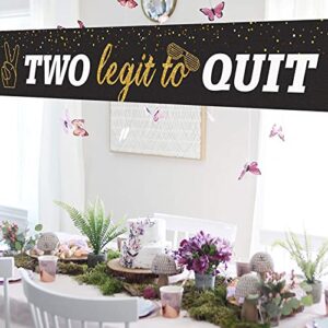 Large Two Legit To Quit Banner Backdrop,Happy 2 Years Old Birthday Banner Background Photo Booth, Decorations Supplies For Baby Birthday Party Decor Lawn Sign Yard Sign 9.8x1.6 Feet