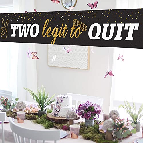 Large Two Legit To Quit Banner Backdrop,Happy 2 Years Old Birthday Banner Background Photo Booth, Decorations Supplies For Baby Birthday Party Decor Lawn Sign Yard Sign 9.8x1.6 Feet