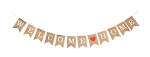mandala crafts burlap welcome home banner garland welcome home decorations – rustic jute welcome home sign bunting for party decor family gathering photo booth props
