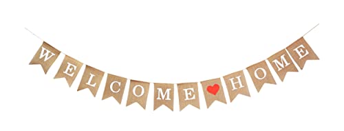 Mandala Crafts Burlap Welcome Home Banner Garland Welcome Home Decorations – Rustic Jute Welcome Home Sign Bunting for Party Decor Family Gathering Photo Booth Props