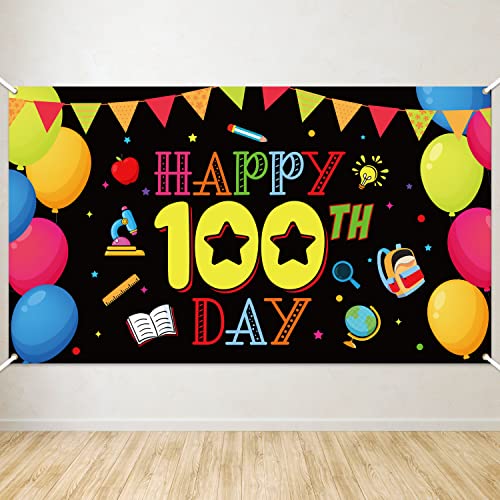 WATINC 100th Day of School Backdrop Banner XtraLarge Happy 100th Day Background Kids Students Party Decorations Supplies Photo Booth Props for Kindergarten Primary Wall Indoor Outdoor 79 x 45 Inch