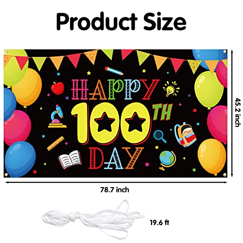 WATINC 100th Day of School Backdrop Banner XtraLarge Happy 100th Day Background Kids Students Party Decorations Supplies Photo Booth Props for Kindergarten Primary Wall Indoor Outdoor 79 x 45 Inch