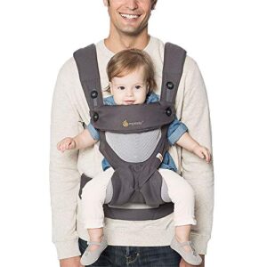 ergobaby 360 all-position baby carrier with lumbar support (12-45 pounds), carbon grey, cool air mesh