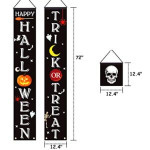 Halloween Door Decorations, Set of 3 Ohuhu 72" x 12.4" Trick or Treat Happy Halloween Banner Outdoor Decoration Front Porch Fall Decor Door Signs for Indoor Outside Yard Party Home Decor, 600D Fabric