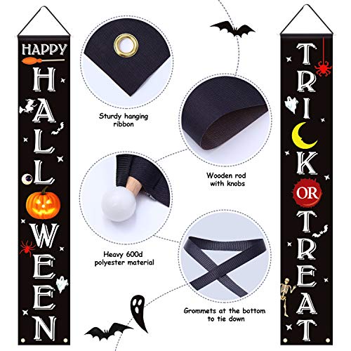 Halloween Door Decorations, Set of 3 Ohuhu 72" x 12.4" Trick or Treat Happy Halloween Banner Outdoor Decoration Front Porch Fall Decor Door Signs for Indoor Outside Yard Party Home Decor, 600D Fabric
