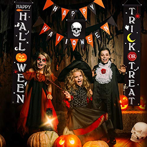 Halloween Door Decorations, Set of 3 Ohuhu 72" x 12.4" Trick or Treat Happy Halloween Banner Outdoor Decoration Front Porch Fall Decor Door Signs for Indoor Outside Yard Party Home Decor, 600D Fabric