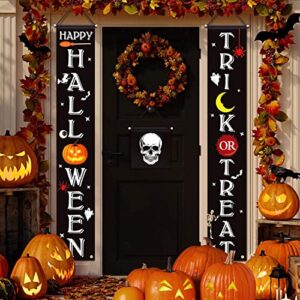 Halloween Door Decorations, Set of 3 Ohuhu 72" x 12.4" Trick or Treat Happy Halloween Banner Outdoor Decoration Front Porch Fall Decor Door Signs for Indoor Outside Yard Party Home Decor, 600D Fabric