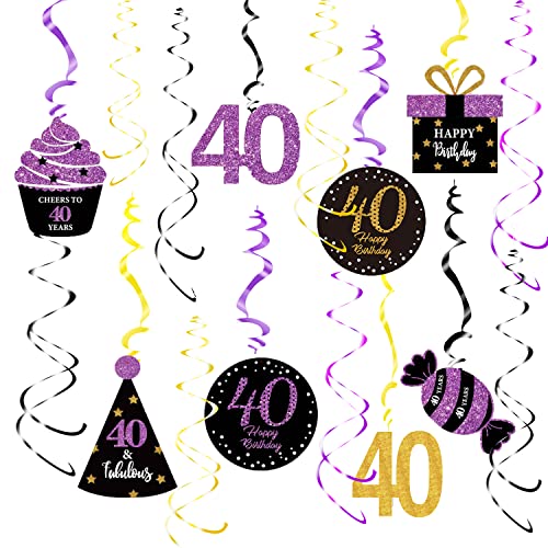 40th Birthday Decorations for Women Purple Black Gold 40th Birthday Party Hanging Decor – Women 40th Birthday Party Decorations