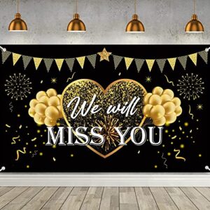 we will miss you party decorations black gold going away party banner backdrop we will miss you party background large yard sign photo booth for grad farewell anniversary retirement party decorations supplies