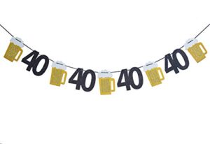 beer birthday glitter banner, beer garland – cheers to 40 years banner, 40th birthday banner – 40th birthday decor