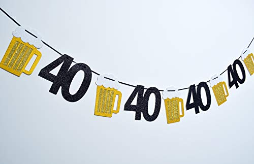 Beer birthday Glitter Banner, Beer Garland - Cheers to 40 Years Banner, 40th Birthday Banner - 40th birthday Decor