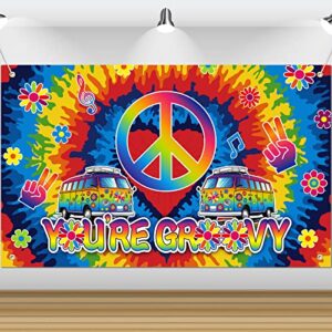 hippie party decorations, 60’s party decorations hippie groovy backdrop, groovy party decorations, 72.8 x 43.3 inch hippie, groovy decoration banner with rope for hippie theme groovy party decorations