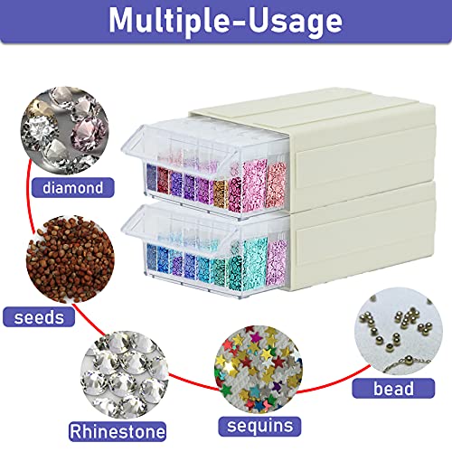 KDO Storage Containers for Diamond Painting, 2 Packs Stackable Craft Storage Organizers 70 Slots Individual Containers for Diamond Art Beads Nail Pill Rhinestones Seed