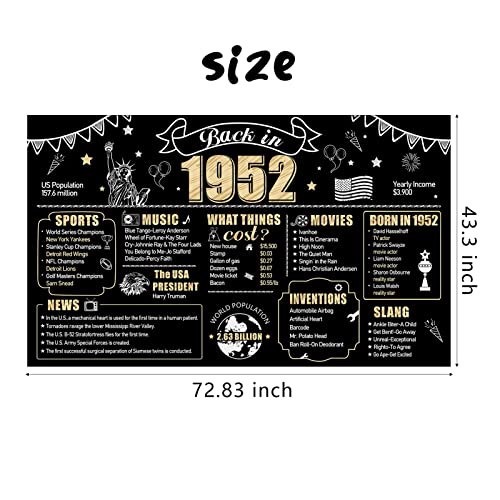 71st Birthday Decorations Back in 1952 Banner Backdrop for Men Women, Happy 71 Theme Birthday Sign Background Party Supplies, Black Gold Seventy-one Birthday Photo Poster Party Decor