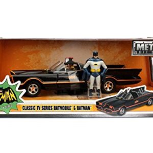 Jada Toys DC Comics 1966 Classic TV Series Batmobile with Batman and Robin figures; 1:24 Scale Metals Die-Cast Collectible Vehicle