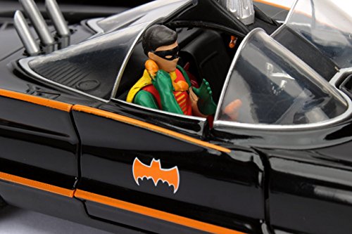 Jada Toys DC Comics 1966 Classic TV Series Batmobile with Batman and Robin figures; 1:24 Scale Metals Die-Cast Collectible Vehicle