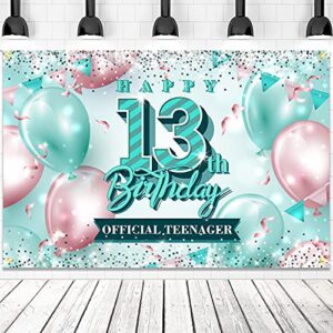 happy 13th birthday banner backdrop official teenager 13 years old pink and teal background bday decorations for girls photography party supplies glitter