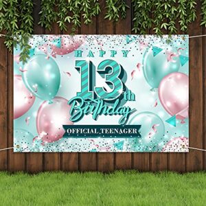 Happy 13th Birthday Banner Backdrop Official Teenager 13 Years Old Pink and Teal Background Bday Decorations for Girls Photography Party Supplies Glitter