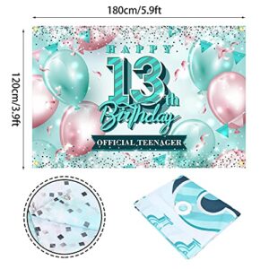 Happy 13th Birthday Banner Backdrop Official Teenager 13 Years Old Pink and Teal Background Bday Decorations for Girls Photography Party Supplies Glitter