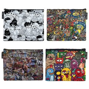 ODDS N TOTES Jumbo Zipper Pouch | Made from Recycled Plastic. Travel Toiletry Bag, Zipper Pouch for Art School Office Supplies (Extra Large) - Bundle Pack of 4