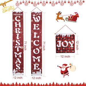 Merry Christmas Banner for Home, 3 Pack Christmas Porch Sign Decorations for Holiday Xmas Indoor Outdoor Door Yard Front Porch Christmas Decorations Red Buffalo Check Plaid