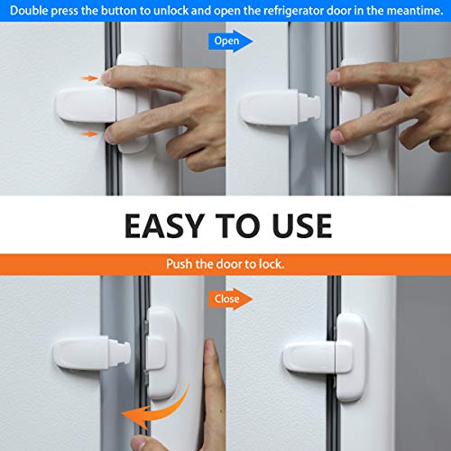 Home Refrigerator Fridge Freezer Door Lock, Latch Catch Toddler Kids Child Fridge Locks Baby Safety Child Lock, Easy to Install and Use 3M Adhesive no Tools Need or Drill(1 Pack, White)