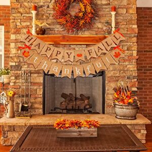 2 Pieces Thankful Banner Happy Fall Banner Burlap Thanksgiving Fall Rustic Garland Banner Set for Fall Harvest Thanksgiving Decorations (Color Set 1)