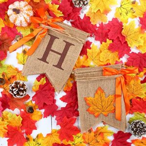 2 Pieces Thankful Banner Happy Fall Banner Burlap Thanksgiving Fall Rustic Garland Banner Set for Fall Harvest Thanksgiving Decorations (Color Set 1)