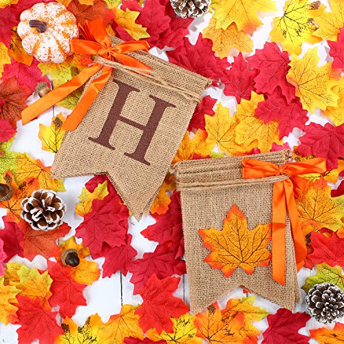 2 Pieces Thankful Banner Happy Fall Banner Burlap Thanksgiving Fall Rustic Garland Banner Set for Fall Harvest Thanksgiving Decorations (Color Set 1)