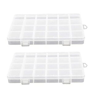 juvielich 2pcs clear plastic organizer box, 24 fixed grids storage container jewelry box for beads art diy crafts jewelry fishing tackles 7.56″x5.31″x0.87″(lxwxh)