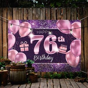 PAKBOOM Happy 76th Birthday Banner Backdrop - 76 Birthday Party Decorations Supplies for Women - Pink Purple Gold 4 x 6ft