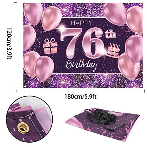 PAKBOOM Happy 76th Birthday Banner Backdrop - 76 Birthday Party Decorations Supplies for Women - Pink Purple Gold 4 x 6ft