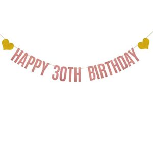 abcpartyland rose gold glitter paper happy 30th birthday banner,30th birthday party decorations supplies, pre-strung,letters rose gold happy 30th birthday