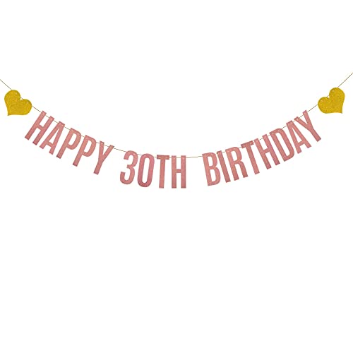 ABCpartyland Rose Gold Glitter Paper Happy 30th Birthday Banner,30th Birthday Party Decorations Supplies, Pre-Strung,Letters Rose Gold HAPPY 30TH BIRTHDAY