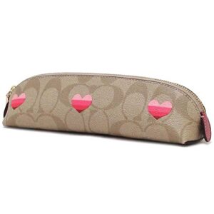 coach pencil case in signature canvas with stripe heart print