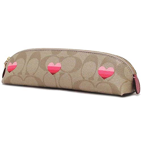 Coach Pencil Case In Signature Canvas With Stripe Heart Print