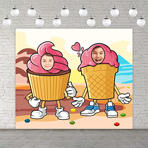 Ice Cream Banner Backdrop Pretend Play Party Game Frozen Dessert Theme Decorations Decor for National Vanilla Ice Cream Day 1st Birthday Party Supplies Photo Booth Props Favors Background Flag