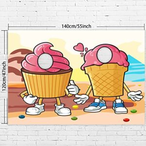 Ice Cream Banner Backdrop Pretend Play Party Game Frozen Dessert Theme Decorations Decor for National Vanilla Ice Cream Day 1st Birthday Party Supplies Photo Booth Props Favors Background Flag