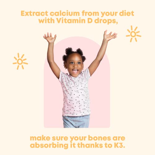 Children Vitamin D Drops - Kids Vitamin D Liquid - Vitamin D3 K2 Drops for Kids May Support Strong Bones and Healthy Immune System - Liquid Vitamin D for Kids & Children - 180 Servings