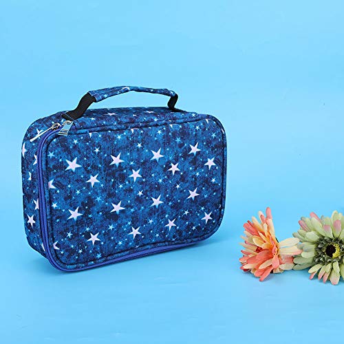 ZYHA Pencil Bag, Large Capacity Equipped with Handle, Colored Portable Pencil Box, 72 Slots Professionals for Art Supplies Sdudents Aesthetic School Supplies(Blue Five-Pointed Star), 72 Sticks