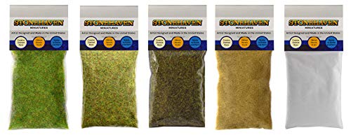 Stonehaven Miniatures Set of 5 Base & Scenery Flocks - Master Quality - Spring, Summer, Autumn, Dry Brown Static Grass (2mm) & Snow Flock for 28mm Scale War Game Miniatures - Made in USA