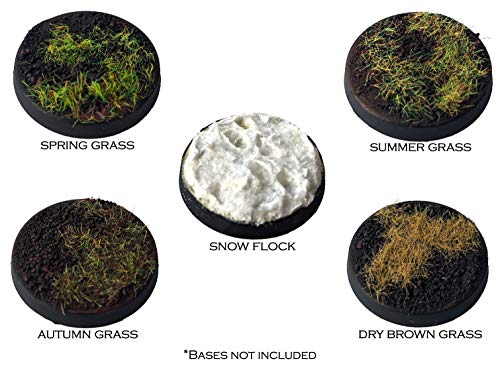 Stonehaven Miniatures Set of 5 Base & Scenery Flocks - Master Quality - Spring, Summer, Autumn, Dry Brown Static Grass (2mm) & Snow Flock for 28mm Scale War Game Miniatures - Made in USA