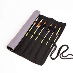 canvas roll up paint brush holder 20-slot artist roll makeup brushes case pouch bag organizer lightweight (grey)