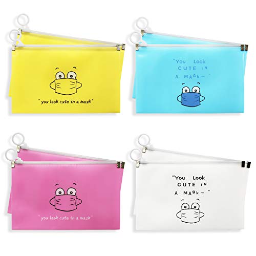 8 Pieces Plastic Face Covering Organizer Reusable Keeper Folder Portable Face Covering Storage Bag Storage Pouch Clip with Zipper