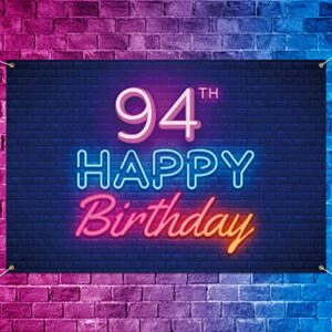 5665 glow neon happy 94th birthday backdrop banner decor black – colorful glowing 94 years old birthday party theme decorations