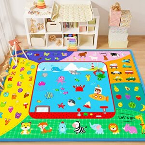 baby crawling mat,baby play mat for floor,large cotton educational tummy time mat, foldable non-slip super soft padded baby playmat for playing area rug gym activity for infants toddlers boys girls