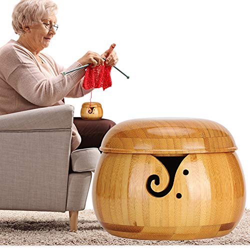 Liyeehao 6 Inch Yarn Storage Bowl, Circular Yarn Bowl, Decorative Manual Crafted Wooden for Knitting for Crochet