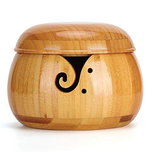 Liyeehao 6 Inch Yarn Storage Bowl, Circular Yarn Bowl, Decorative Manual Crafted Wooden for Knitting for Crochet